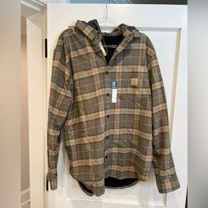 Carhartt Men's Plaid Jacket - Green/Brown, fleece lined with hood. New with tags